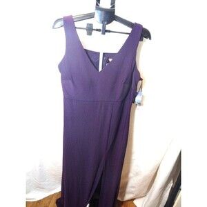 Nightway Womens Formal Dress Size 14w Purple V Neck Sleeveless Long Evening Gown